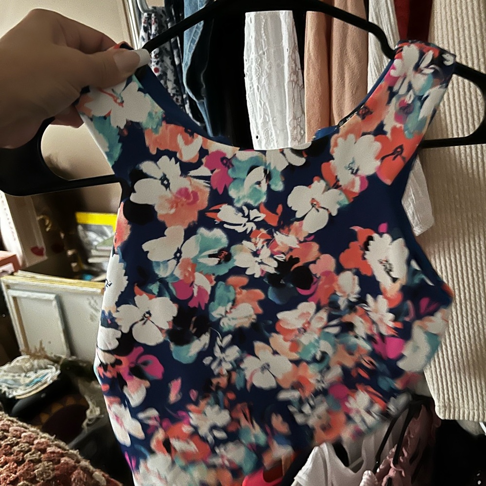 As U Wish Blue and Pink Floral Crop Tank Top